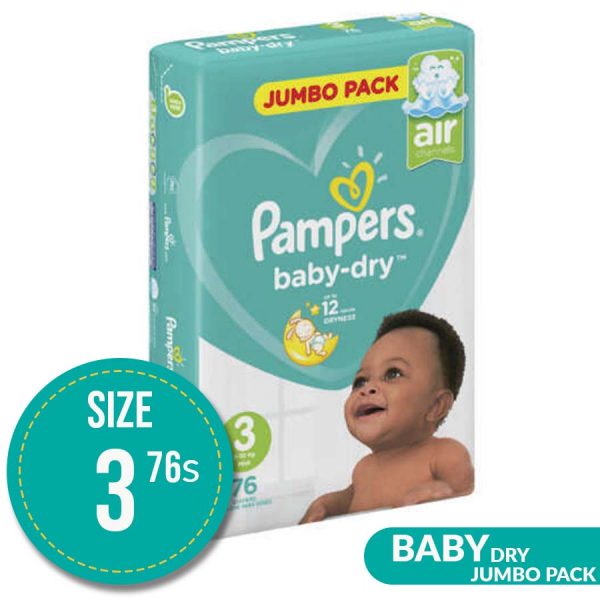 Pampers Baby Dry Nappies Size 3 Jumbo Pack 76’S – Diaper World