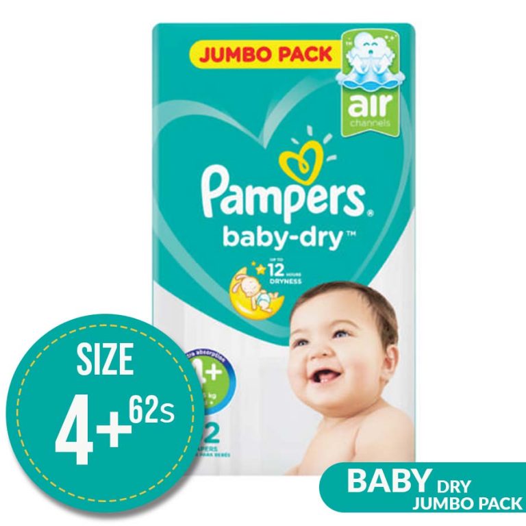 Pampers Baby Dry Nappies Size 4+ Jumbo Pack 62’S – Diaper World